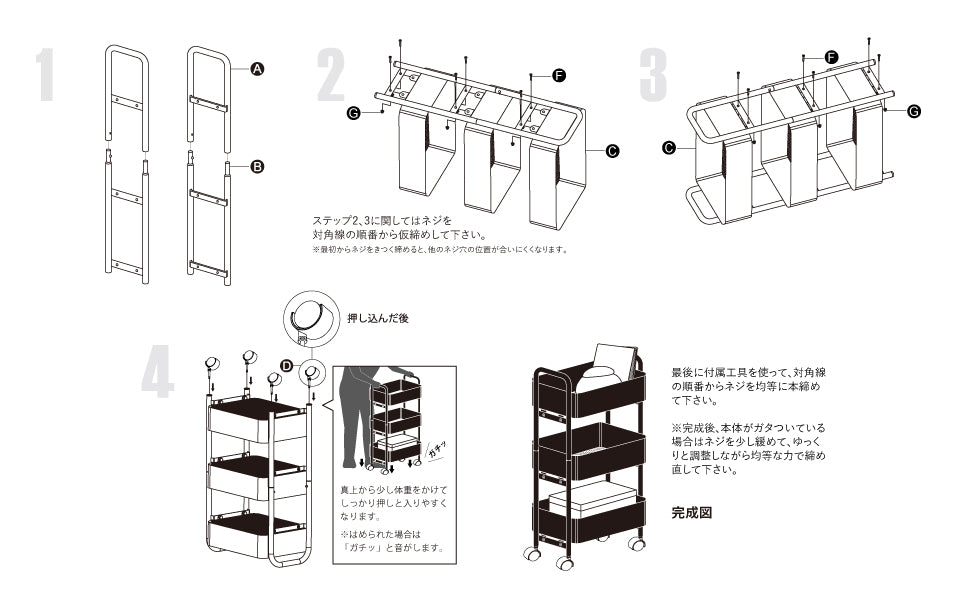 サニーポイント 軽量 キッチンワゴン デスク下収納 3段 プラスチックポックス［幅39*奥行27*高さ68.6cm］